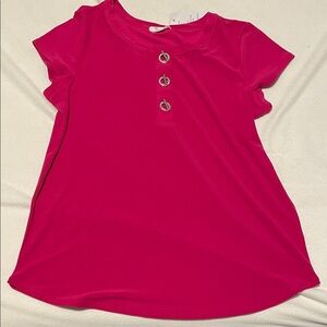 Fuchsia Pink Women’s Tee with Button Accents Medium